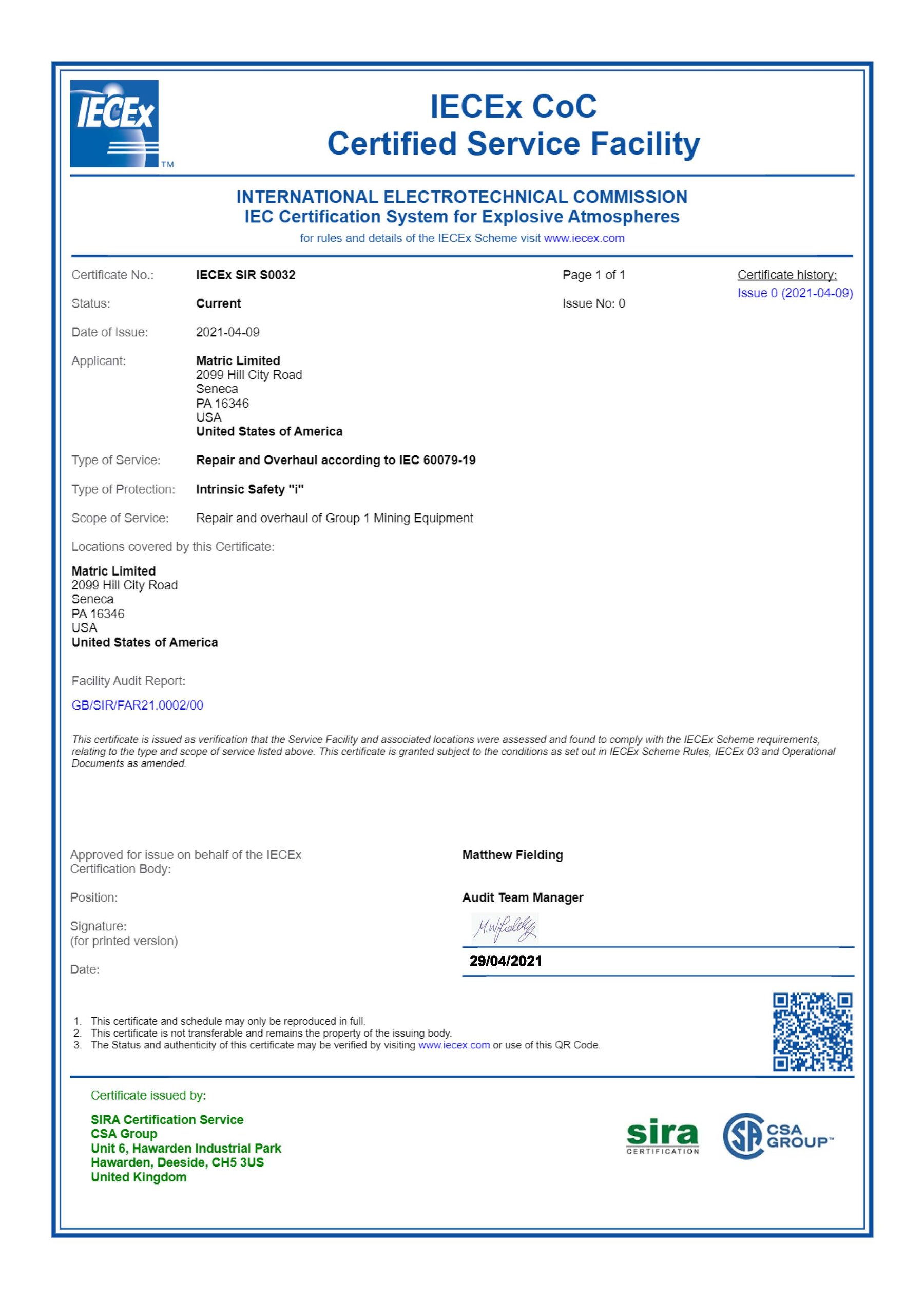 Data 01-09 Rev 0 -  IECEx CofC SIR S0020